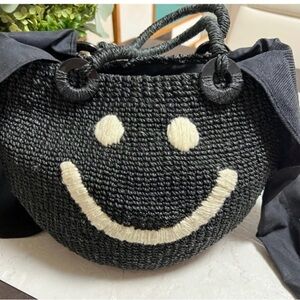 Stylish Black Woven Smiley Face Shoulder Bag